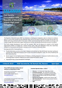 Talanoa: Civil Society Consultation with Republic of Marshall Islands High Level Delegation - 4 March 2019