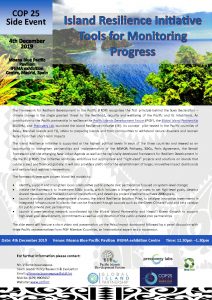 COP25 Side-Event - Island Resilience Initiative: Tools for Monitoring Progress - 4 December 2019